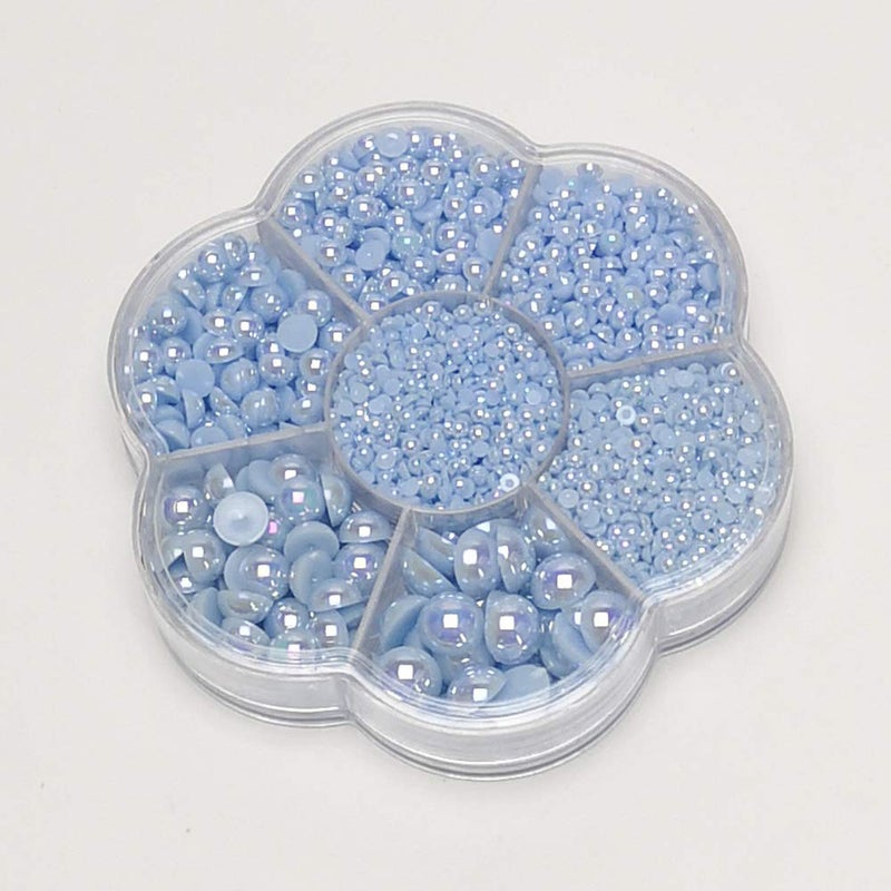 Chenkou Craft 3000PCS 1 Box Blue Round Flatback Imitation Half Pearls Bead Loose Beads Gem (Blue Half Ball) - Image 4